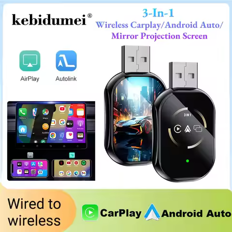 3 In 1 Mirror Link Wired to Wireless Carplay Adapter for Airplay Android Auto MirrorLink Bluetooth+ 
