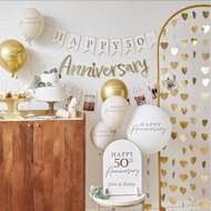 Happy 50th Anniversary Decorations Kit, White Gold 50th Wedding Anniversary Party Supplies Photo Fra