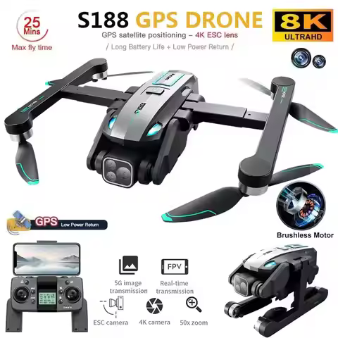 S188 GPS Drone 8K Professional HD Dual Camera 5G Wifi Obstacle Avoidance Brushless Foldable Quadcopt