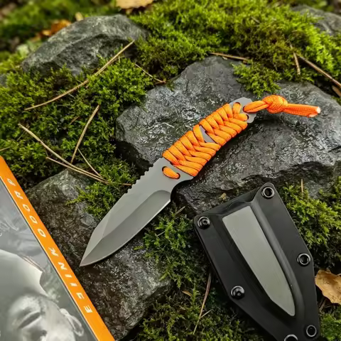 Fixed Blade Knife 8Cr13Mov Steel Blade Nylon Cord Handle Outdoor Exploration Jungle Hiking Multi-fun