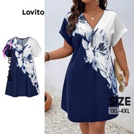 Lovito Plus Size Curve Casual Floral Pattern Zipper Summer Dress for Women LBL17762