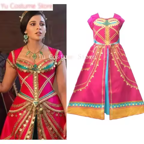 Yu Costume Aladdin jasmine dress costume pink fuchsia outfit for kidsw
