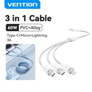 Vention 3 in 1 USB Cable A Male to Type C 6A 120W Micro Lightning for iPhone 16 15 14 13 12 Pro Max 