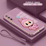 Soft Case Oppo A53 A53s A33 4G 2020 Casing Labubu Dudukan Miror Kaca Free Tali Lanyard Handphone