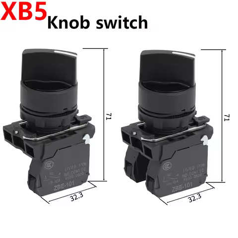 1Pcs XB5 2 Gear 3 Position Plastic Knob Self Locking Reset Selector NC NO Standard Handle Push Butto