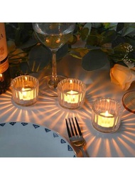 茶蠟燭台,4/12入組玻璃小香燭台,適用於婚禮、家庭、嬰兒派對和特殊場合