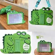 For iPad 2 3 4 5th 6th 7th 8th Gen Mini 6 Air Pro 9.7 " 10.2" 11" 2017 2018 2019 2020 Child Soft Kids Green Dinosaur Bubble Silicone Handle Kids Case Cover + Shoulder Strap