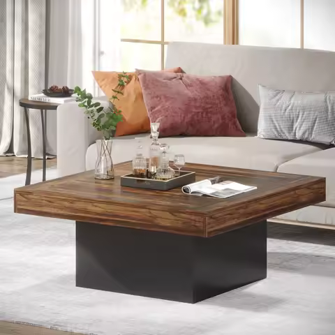 Tribesigns Coffee Table Square LED Coffee Table Engineered Wood Low Coffee Table for Living Room Rus