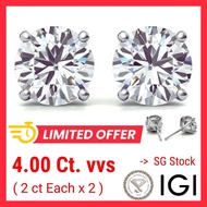 IGI 4 ct Diamond Earrings | igi certified Lab Grown Diamond Earrings