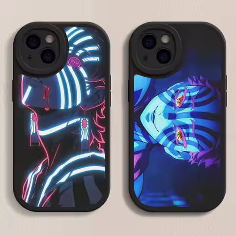 Akaza D-Demon S-Slayer Leather Phone Case For iPhone 16 15 14 13 12 11 Pro Max Plus Shockproof Cover