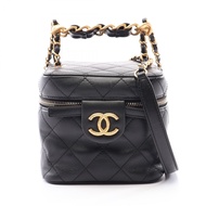 【二手】香奈兒 (Chanel) 絎縫化妝包 AS3228 黑色羊皮（綿羊皮）絎縫小號化妝包，雙向鏈條單肩包