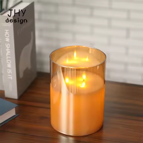 3-Wick Glass Flameless Candles 8''High Battery Operated Flickering LED Pillar Candles with 6-Hour Ti