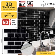 1PCS Black Long Strip 3D Tiles Sticker Kitchen Bathroom Wall Sticker Self Adhesive Backsplash Clever Mosaic 12x12 inch