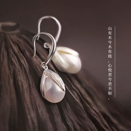 Warm and lustrous 999 sterling silver pearl bud ea 温润光泽999纯银珍珠花苞耳钩耳坠女轻奢气质时尚个性耳饰25/12/21001