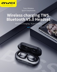 AWEI TWS T6C Bluetooth Earphone Wireless Charging Earbuds Headset With Mic HiFi - Black