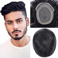 HAPPY&CC Human Hair Mens Toupee French Lace Toupee with Pu Hair Replacement Wigs Men Hair Piece Syst