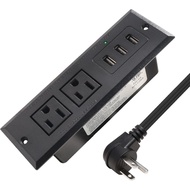 Desktop Recessed Power Strip with USB Flush Mount Power Socket 2 Outlets 3 USB Ports (15W/3A) Flat P