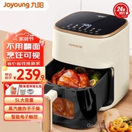 Jiuyang（Joyoung）New Air Fryer Household5LLarge Capacity Multi-Function Visual Window Electronic Touch Screen Oven Chips Machine Deep Frying Pan [5Raise the Visual Window]Holographic Electronic Screen-V566- 5L