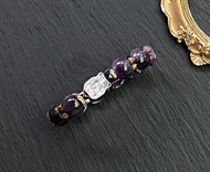 夢幻紫水晶 紫幽靈 黑碧璽  黑曜石 白水晶九尾狐 黃銅手鍊 客製