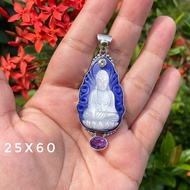 Authentic 925 Balinese Silver Pendant Necklace Dewi Kwan Im Batu Blue Cat eyenatural for Men and Wom