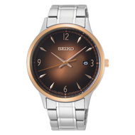 Karnvera Shop นาฬิกาข้อมือผู้ชาย Seiko Essentials Quartz Brown Dial Stainless Steel Men's Watch SGEH90P1