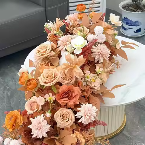 2M Luxury 5D Orange Caramel Autumn Floral Runner Flower Ball Wedding Birthday Party Table Arrangemen