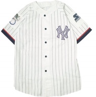 二手 STARTER 90 年代紐約洋基隊細條紋棒球衫，L 碼，白色/海軍藍，短袖，MLB，NY 上衣。