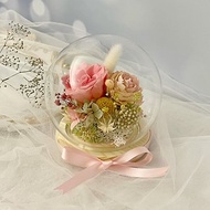 禮物/夢幻玻璃花球/粉色/玻璃罩/不凋花/永生花/乾燥花