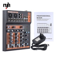 Portable 4-Channel Mic Line Audio Mixer Mixing Console 3-band EQ USB Inter 48V Phantom Power with Power Adapter