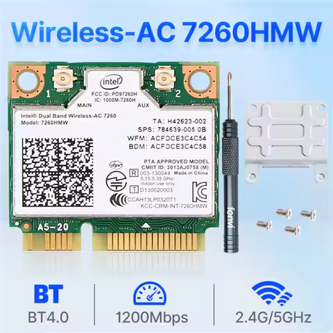 Wireless WiFi Card AC7260 7260HMW 1200Mbps Mini PCI-E 2.4G/5Ghz Network Adapter BT4.0 802.11ac/a/b/g