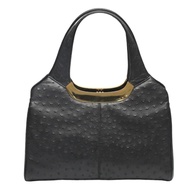 鴕鳥皮手提包，全包型，金色五金配件。

鴕鳥皮，黑色。 [二手]