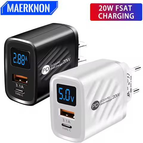 PD 20W Charger USB Type C Fast Charging Digital Display Phone Charge Adapter For iPhone Samsung Xiao