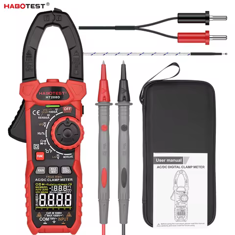 HABOTEST HT208D Digital Clamp Meter AC/DC True-RMS Multimeter Anto-Ranging Tester Current Clamp Digi