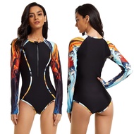Women 2XL Diving Rashguard Long Sleeve UV Sun Protection Swimsuit Zipper Swimwear Printed Surfing Suit Rash Guards Bathing Suit