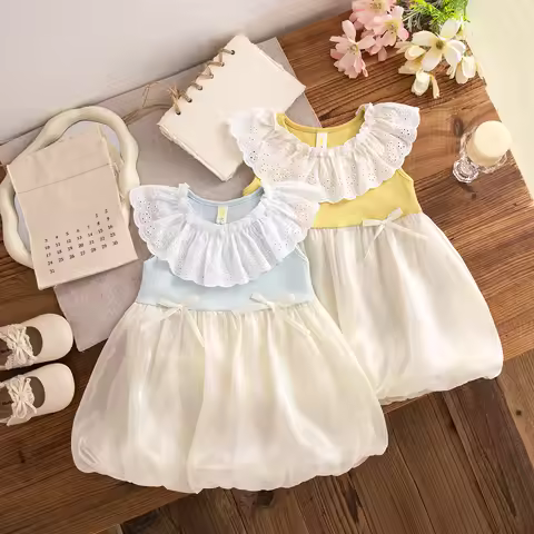 Summer New Baby Girl Dress Cute White Lapel Children'S Clothing (9 Months -3 Years Old)