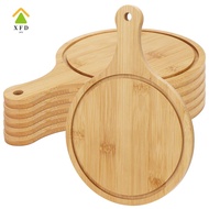 [XFD]  6 Pcs Round Wood Chopping Boards For Kitchen 9.65 Inch Charcuterie Cheese Board With Handle W
