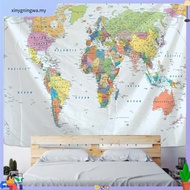 World Map Tapestry High-Definition Map Fabric Wall Hanging Decor Watercolor Map Letter Polyester Tab