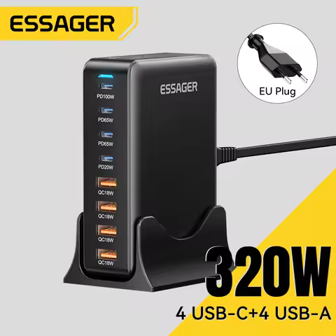 Essager 320W GAN Fast Charge 3.0 USB Type C Fast Charger 8-port 100W USB Type C PD Charger For MacBo