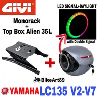 GIVI Monorack Yamaha LC135 ES/ES16 V2-V7 Combo Set with Top Box Alien ABS Tail Box Siput 35L + LED L