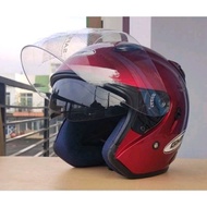 GMT PLAIN TWO-GLASS HELMET ORIGINAL SNI ADULT HALF FACE HELMET/ GMT SOLID RED MAROON