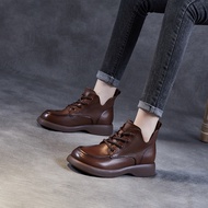 Genuine Leather Martin Boots - Retro Handmade Lace-Up Women's Fall Boots
