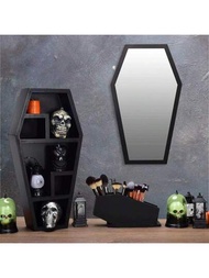 1入黑色木製棺材形水晶展示架,適用於桌面水晶展示及浴室精油瓶收納