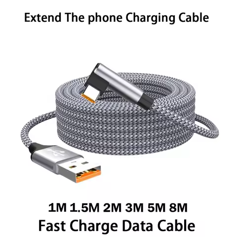 6A USB To Elbow Type C Fast Charge Cable 1m 2m 3m 5m 8m Extend Charging Data Cable for Samsung Huawe