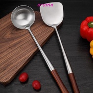 AROMA Wok Shovel Wood Handle Lengthened Stainless Steel Kitchen Tools Soup Scoop Ladle