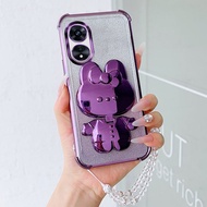 Luxury Shockproof Phone Case with Cute Rabbit Makeup Swivel Stand Crystal Lanyard For A97 For Oppo B