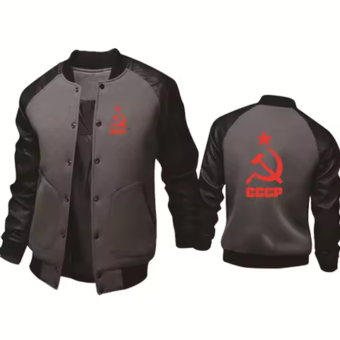 Men's Jacket CCCP Russia Soviet Union Moscow Print Baseball Jacket HipHop Outwear High Quality Sprin