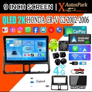 2K QLED android Screen 9inch HONDA CR-V G2 02-06 WIFI+GPS CARPLAY+SIM+360 For Cars
