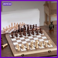 [Iniyexa] Wooden Chess Set Chess and Checkers Set 15 inch Foldable Wooden Chess