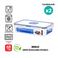 [Bundle of 2] LocknLock 800ml Divider PP Microwave Airtight Stackable Classic Food Container Rectangle with Divider