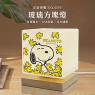 【正版授權】SNOOPY 柔光玻璃方塊LED夜燈 氣氛燈 閱讀燈 USB供電- 飛鳥包圍